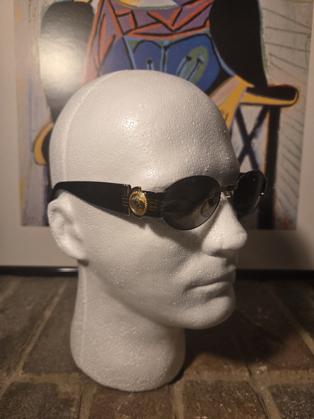 Vintage Gianni Versace Black Sunglasses with Gold Medallion Accents
